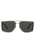 Saint Laurent SL750 002 Grey Shiny Silver Shield Sunglasses