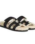 Hermès Chypre Sandal – Black / Écru Shearling