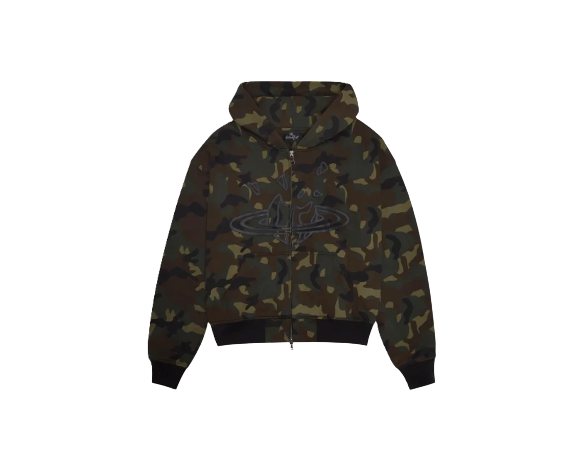 Broken Planet Zip-Up Hoodie Camo Green