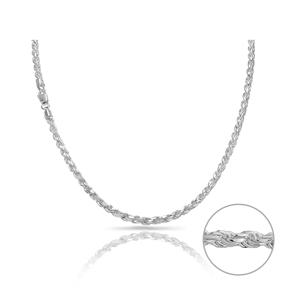 Taipan Rope Chain Necklace - White Silver 925