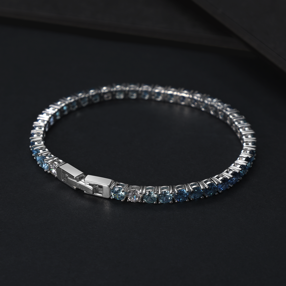 Taipan Tennis Chain Bracelet - Blue/White Silver 925