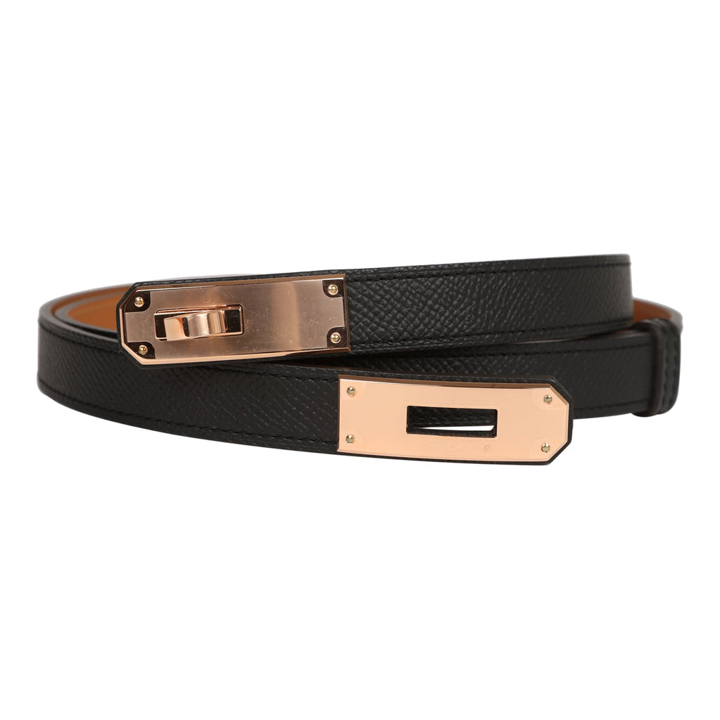 Hermes Kelly Belt 18 Black Rose Gold Hardware