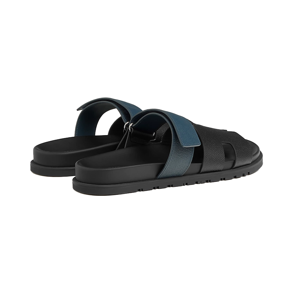 HERMES CHYPRE SANDALS BLACK/BLUE STRAP Size 44