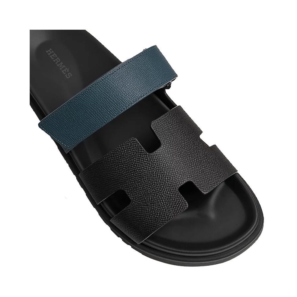 HERMES CHYPRE SANDALS BLACK/BLUE STRAP Size 44