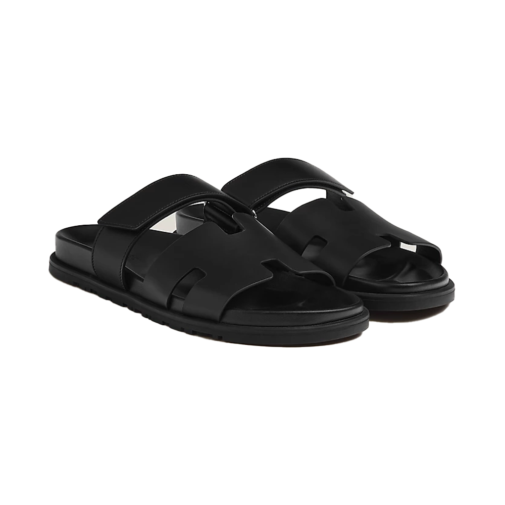 Hermes Chypre Sandals Veau Black Leather