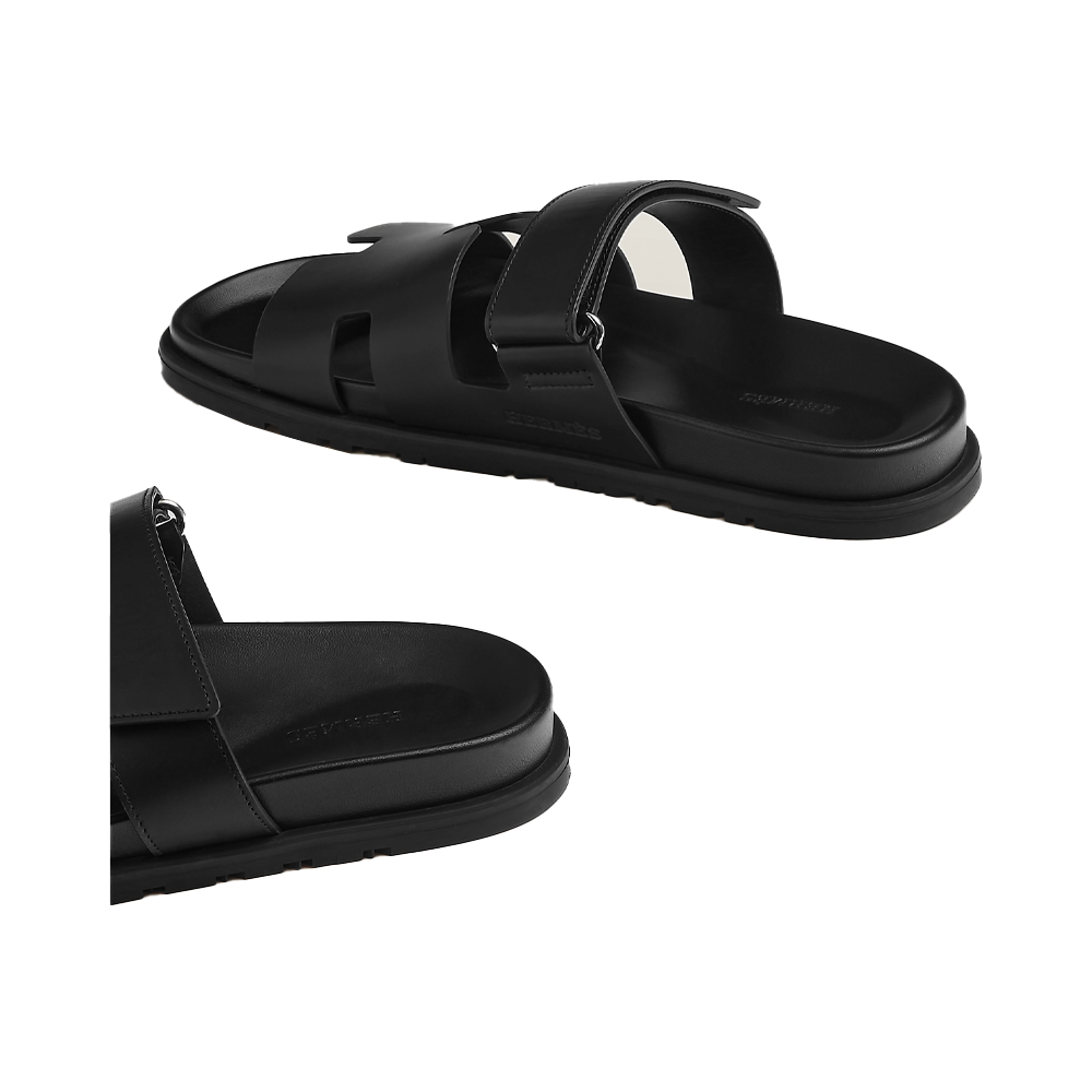 Hermes Chypre Sandals Veau Black Leather