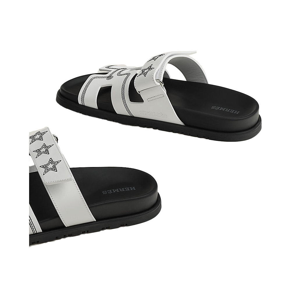 Hermes Chypre Sandals White Leather Stars