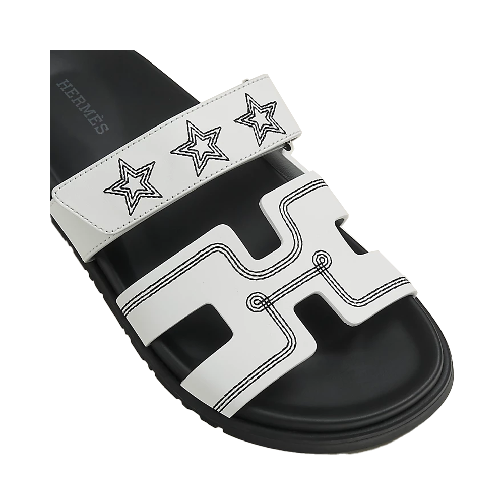 Hermes Chypre Sandals White Leather Stars