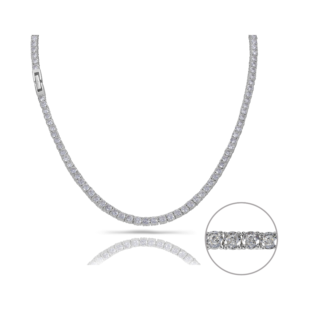 Taipan Tennis Chain Necklace - White Silver 925