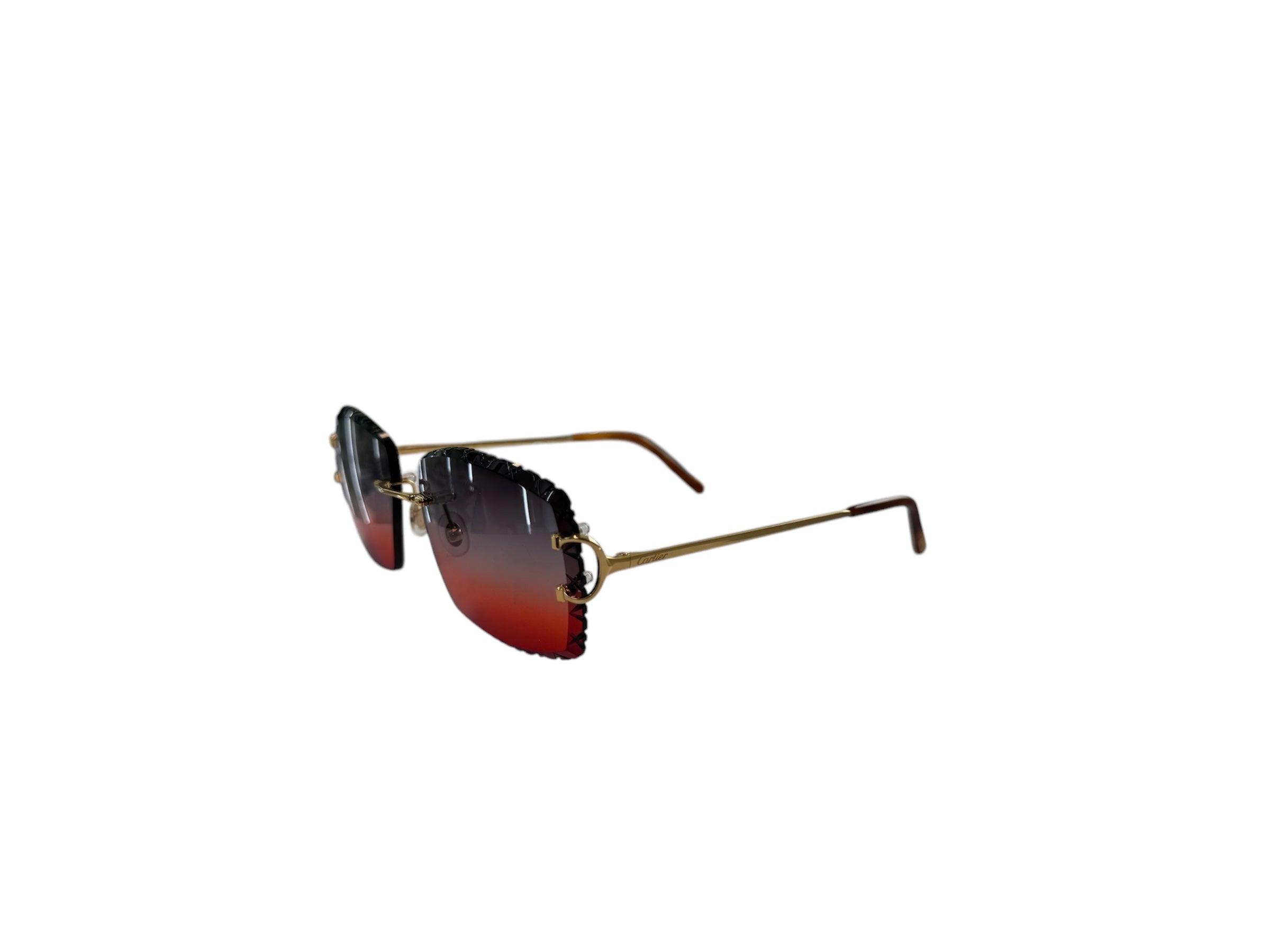 Cartier Sunglasses Gold Framde Black Red Lense Cut