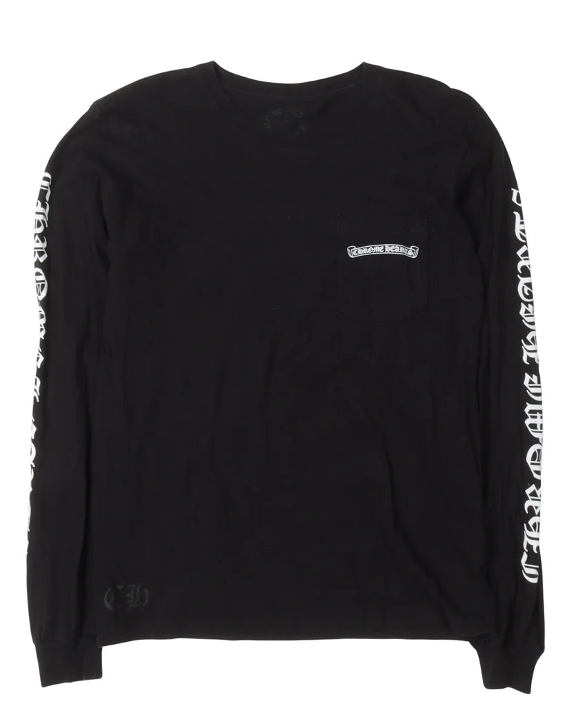 Chrome Hearts Script Scroll Logo Long Sleeve Tee Black with White Print