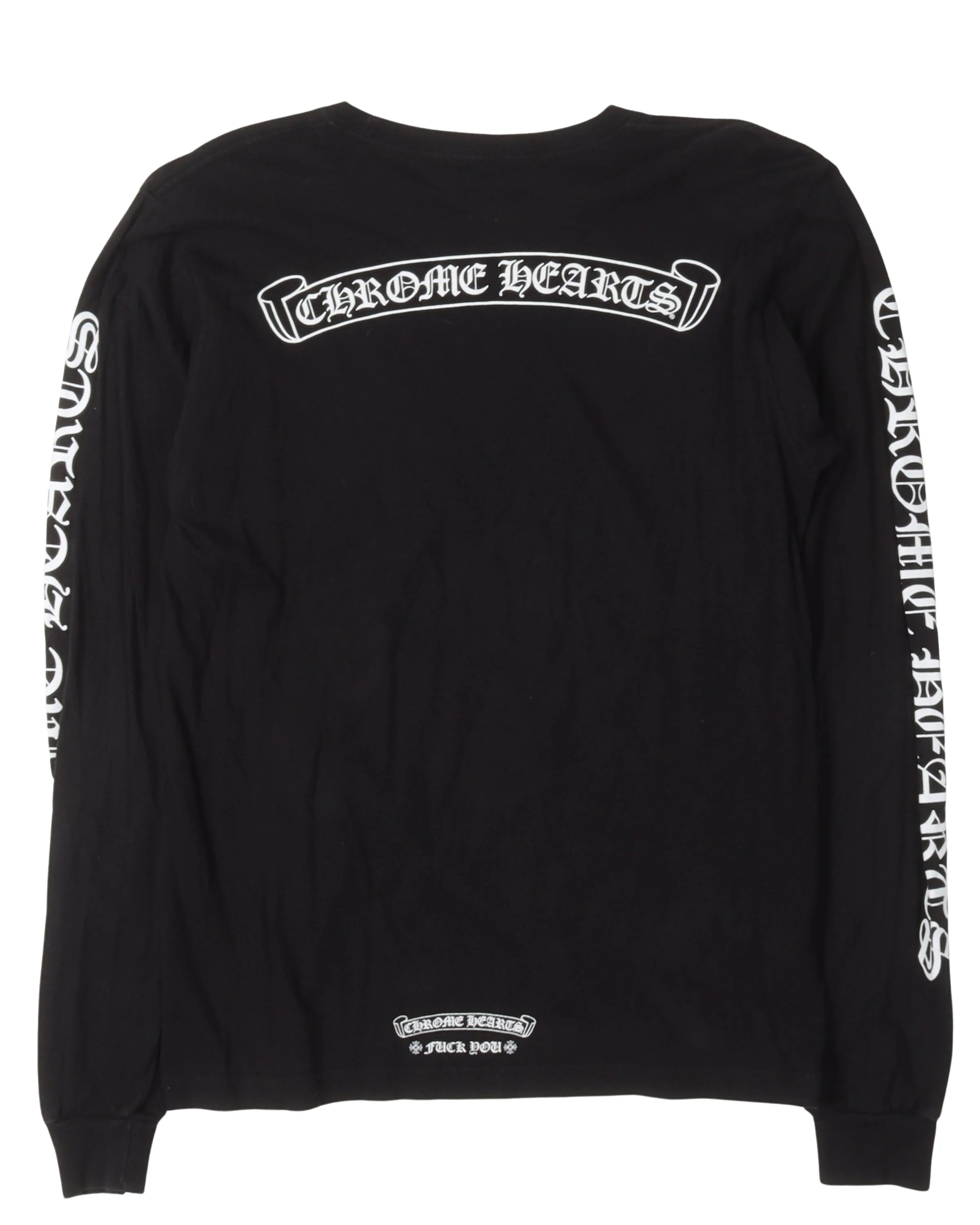 Chrome Hearts Script Scroll Logo Long Sleeve Tee Black with White Print