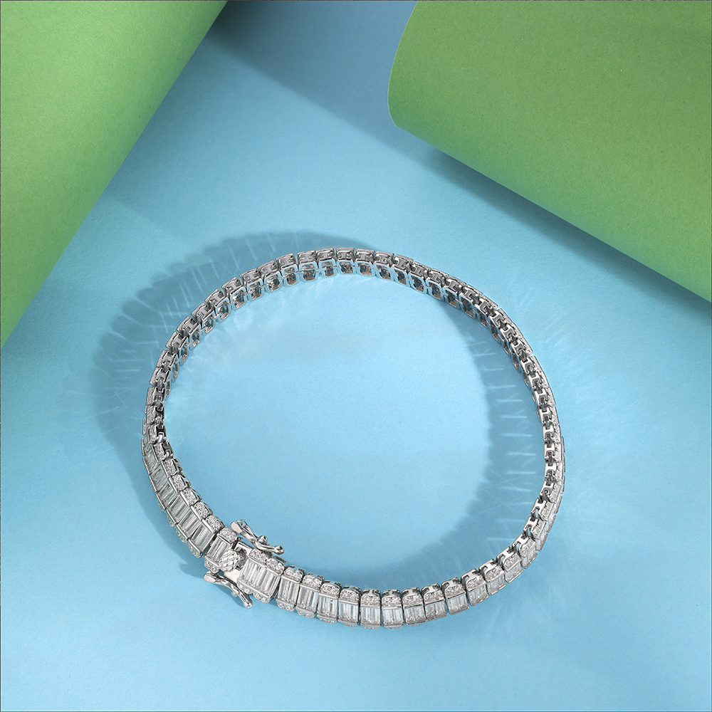 Taipan Baguette Stone Bracelet - B423 White Silver 925