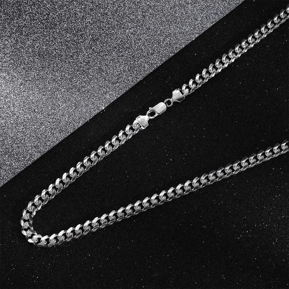 Taipan Cuban Link Chain Necklace 7mm - White Silver 925