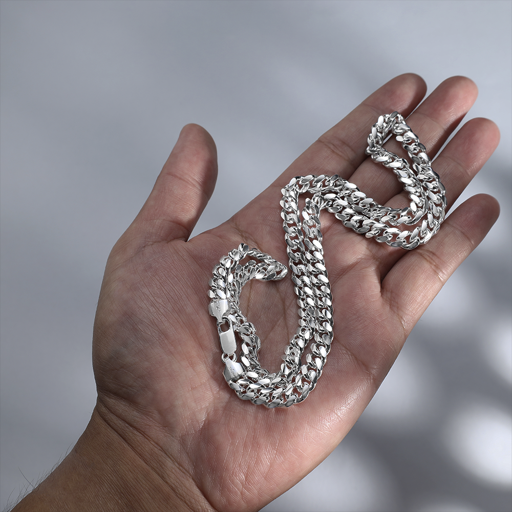 Taipan Cuban Link Chain Necklace 7mm - White Silver 925