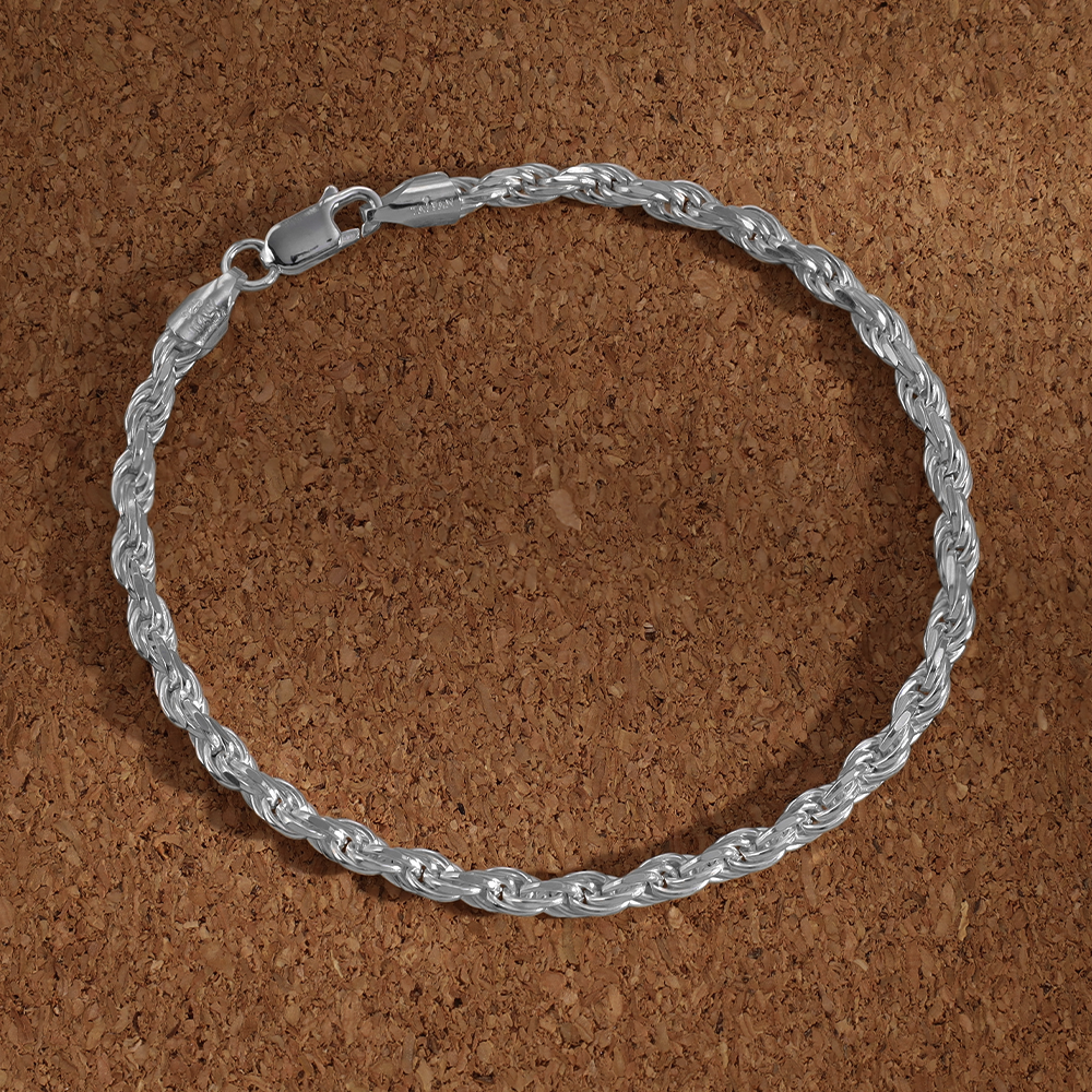 Taipan Rope Chain Bracelet 17cm x 3.5mm - B372 White Silver 925