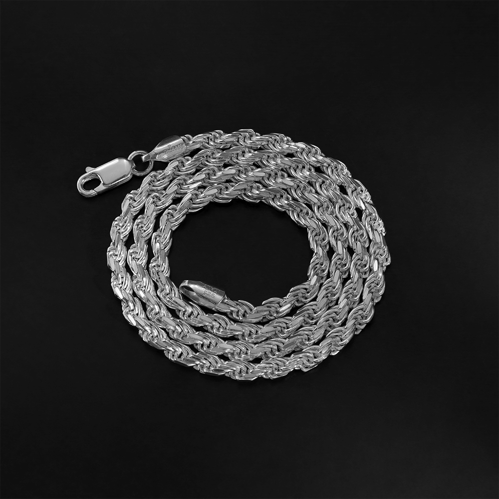 Taipan Rope Chain Necklace 45cm x 3.5mm - K1022 White Silver 925