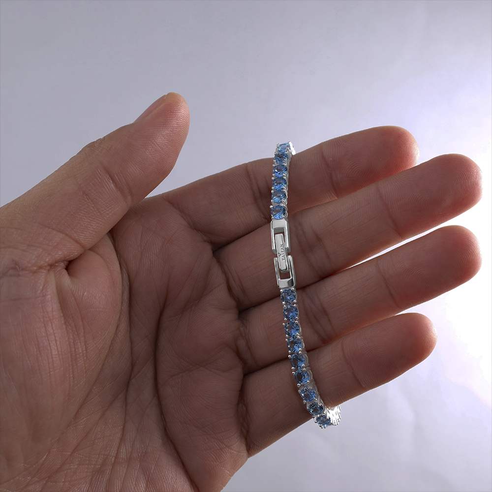 Taipan Tennis Chain Bracelet - Blue Stone White Silver 925