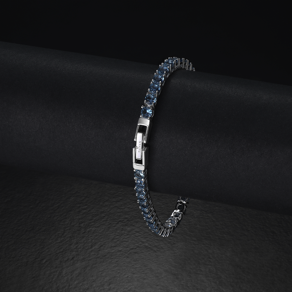 Taipan Tennis Chain Bracelet - Blue Stone White Silver 925