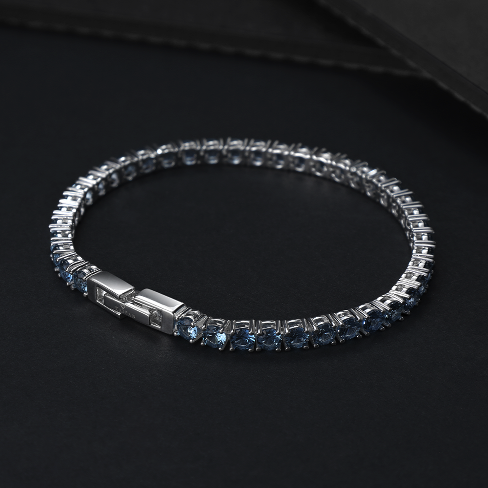 Taipan Tennis Chain Bracelet - Blue Stone White Silver 925