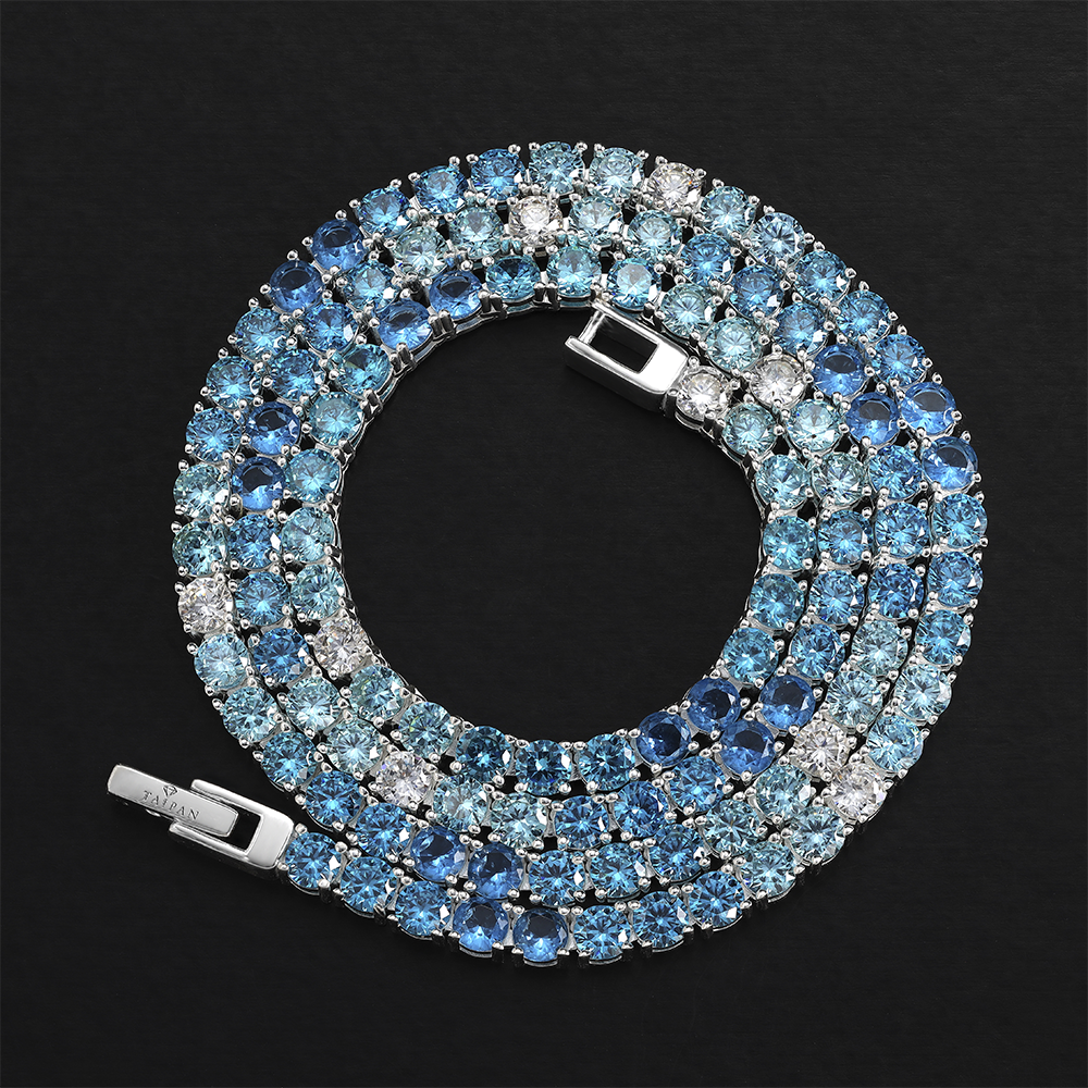 Taipan Tennis Chain Necklace - Blue stone/White Silver 925