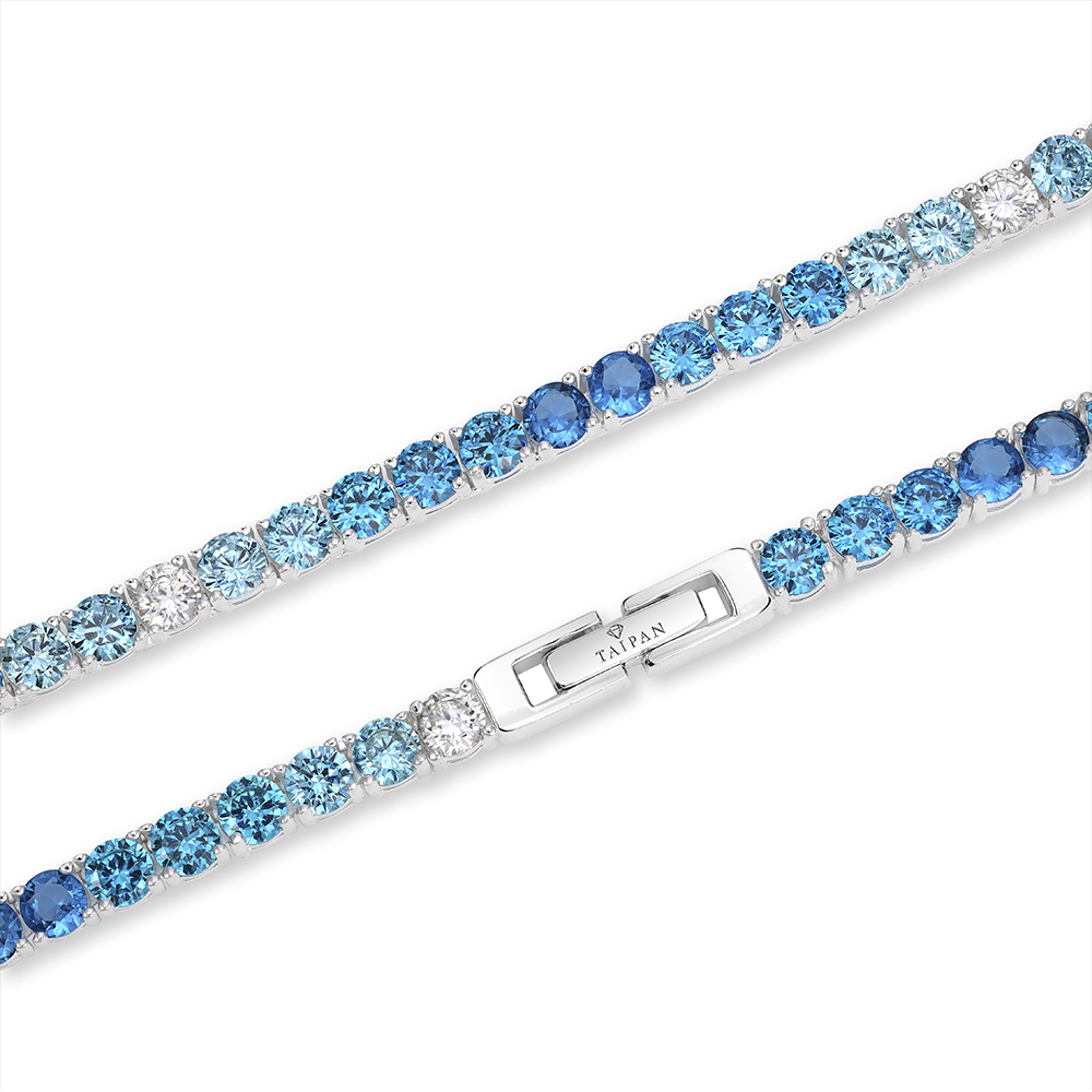 Taipan Tennis Chain Necklace - Blue stone/White Silver 925