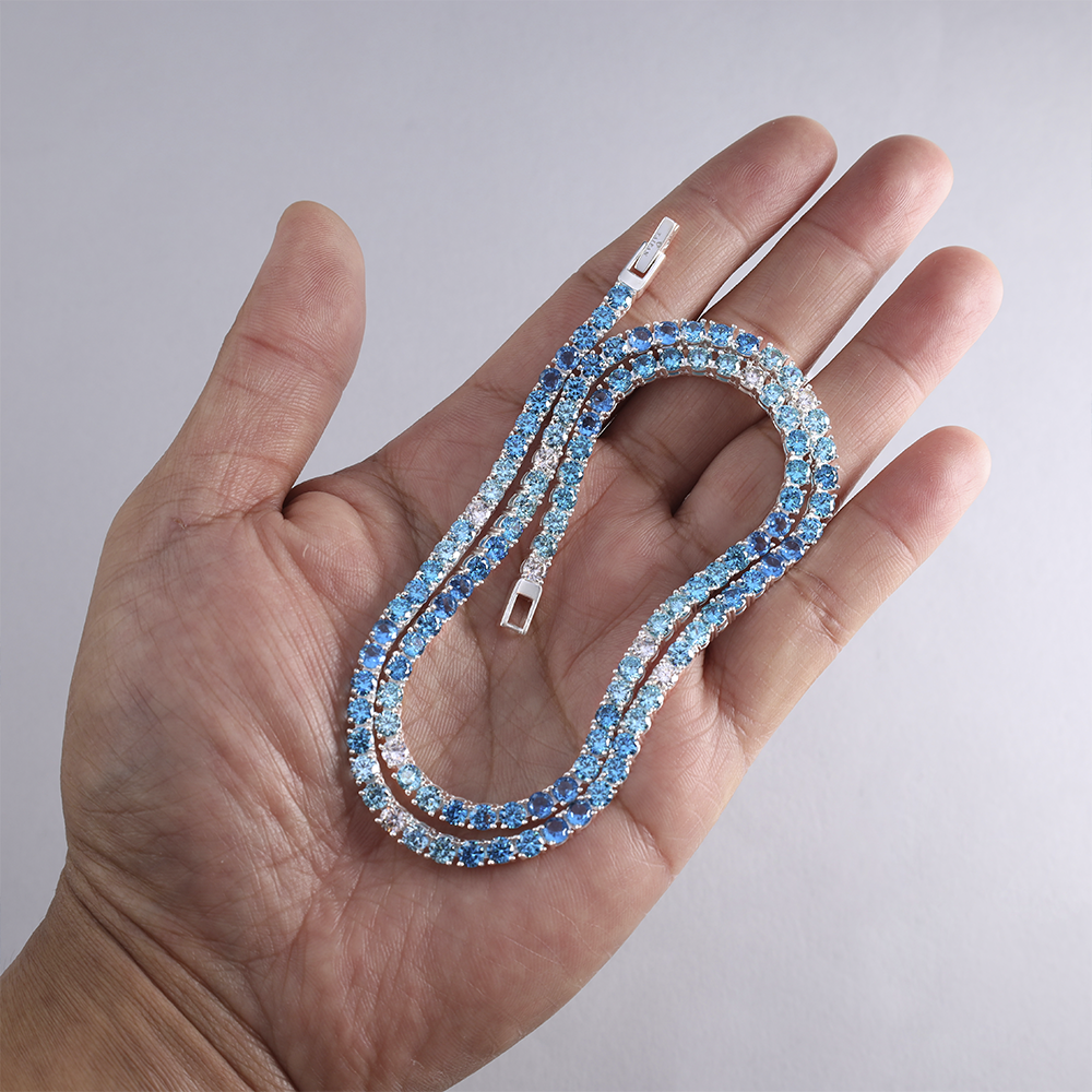 Taipan Tennis Chain Necklace - Blue stone/White Silver 925