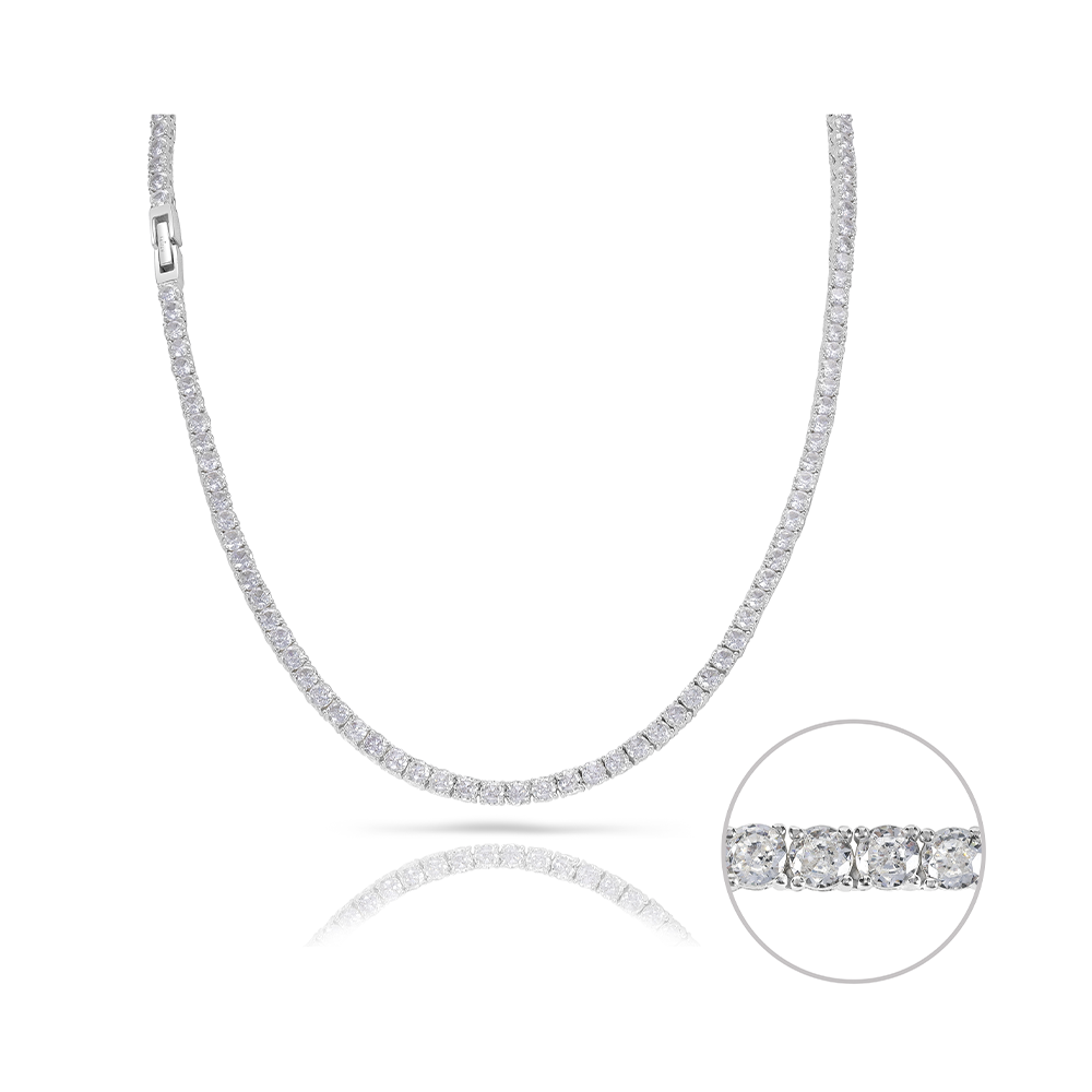 Taipan Tennis Chain Necklace - White Silver 925