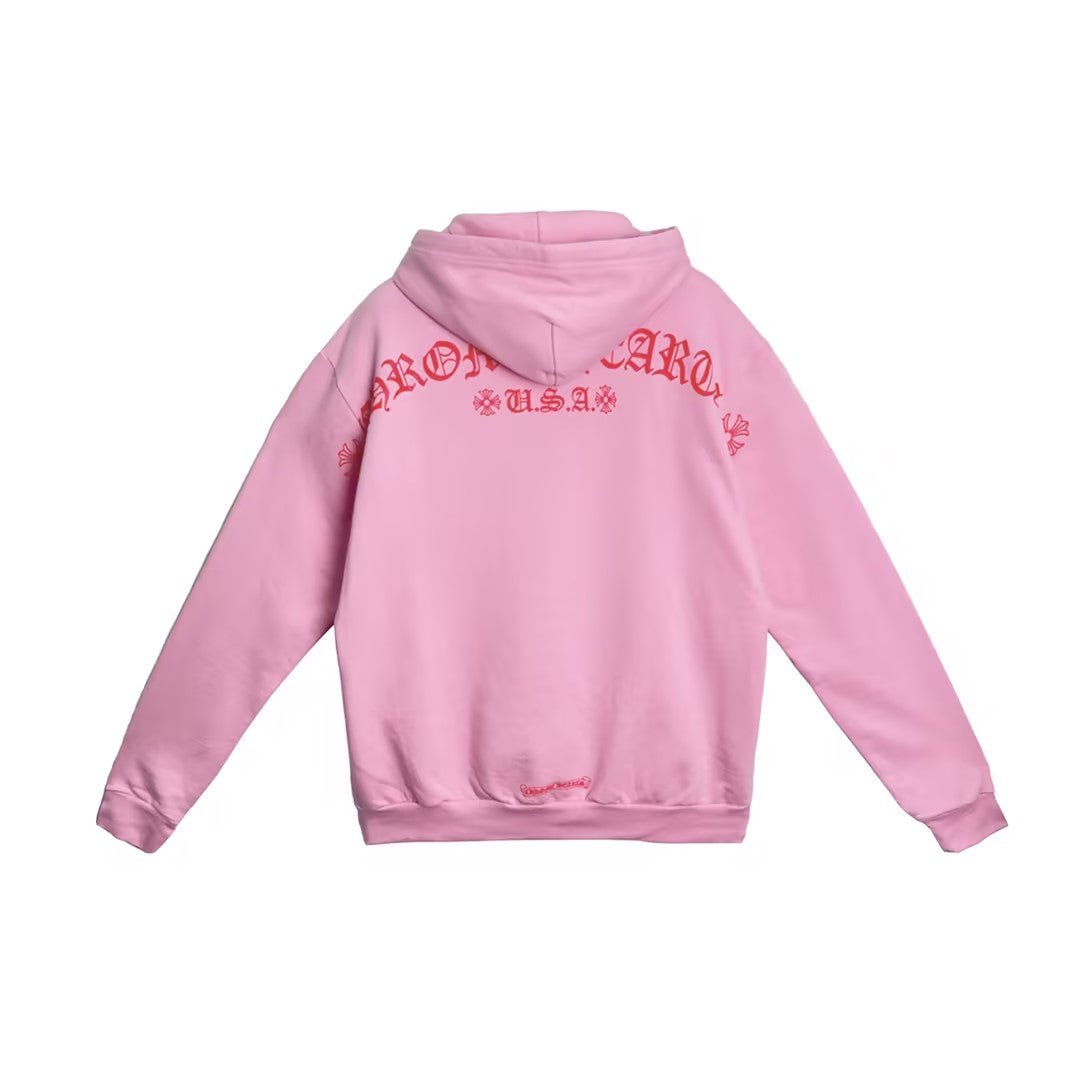 CHROME HEARTS USA SCRIPT LOGO PINK PULLOUR HOODIE