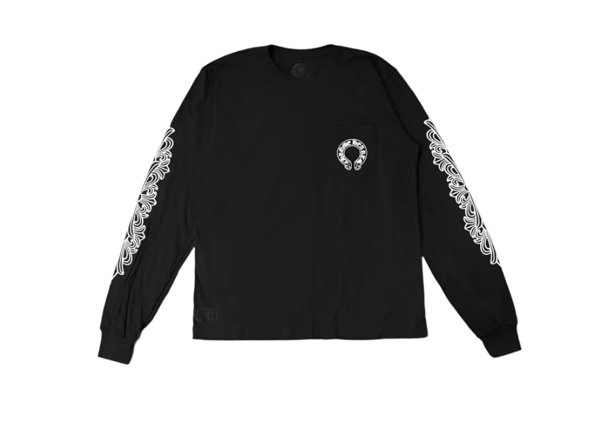 Chrome Hearts Horseshoe Long Sleeve Tee Black with White Print