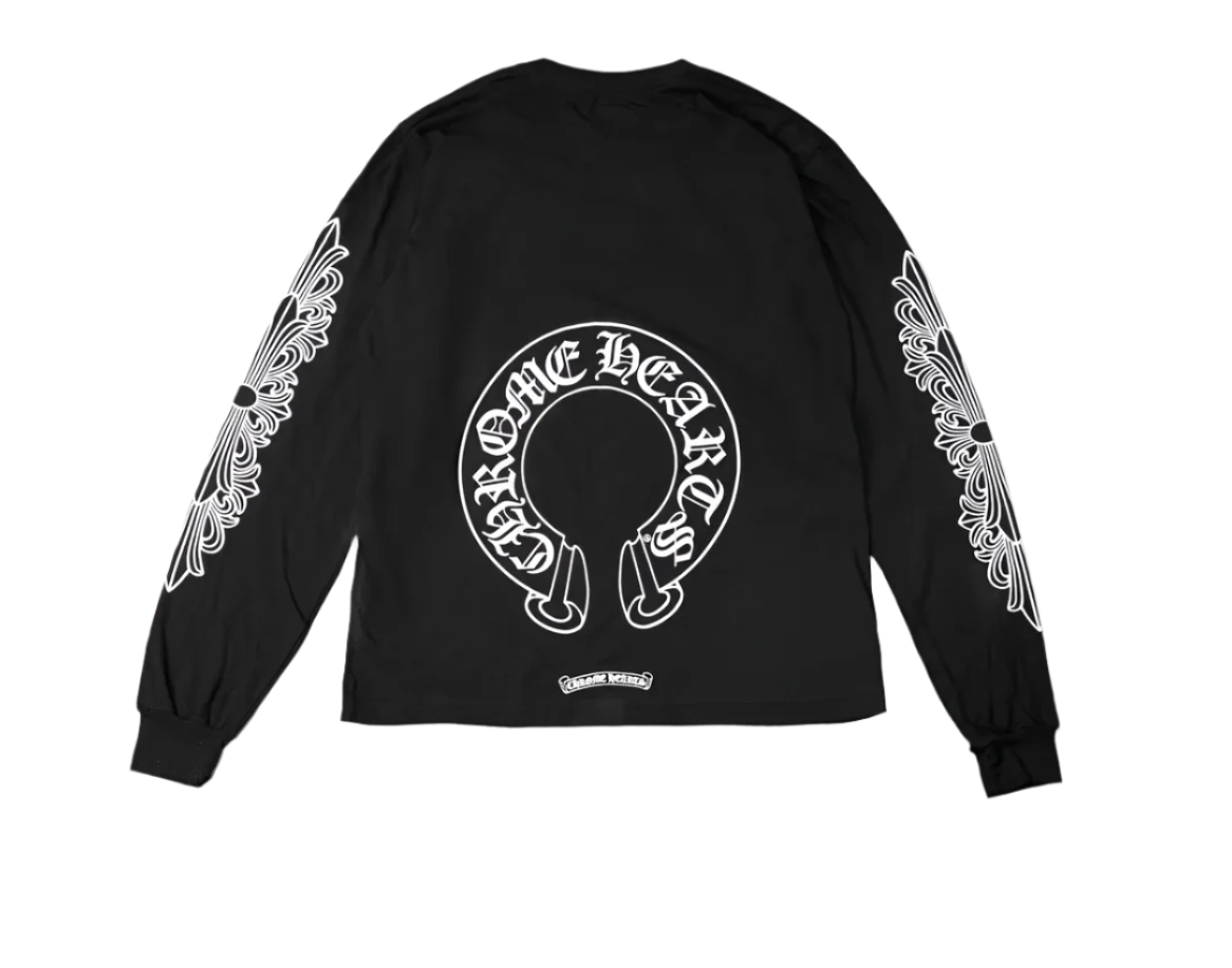 Chrome Hearts Horseshoe Long Sleeve Tee Black with White Print