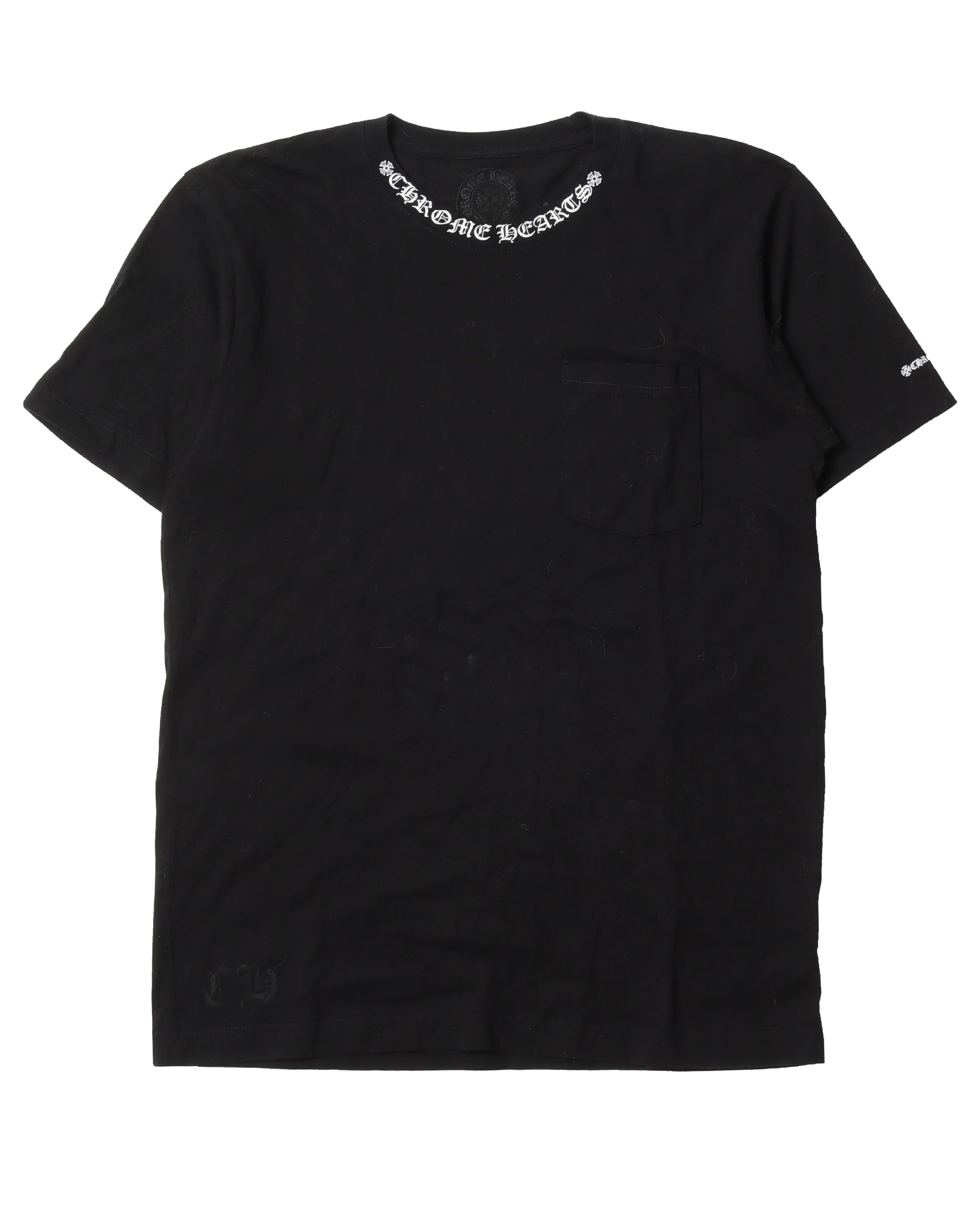 Chrome Hearts Neck Logo Pocket T-Shirt Black with White Print