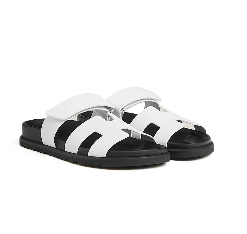 Hermes Chypre Sandals White Leather